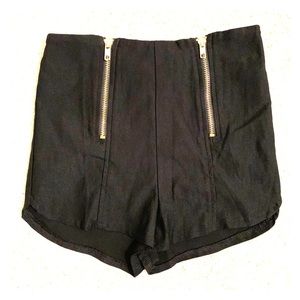 Double front zipper mini shorts
